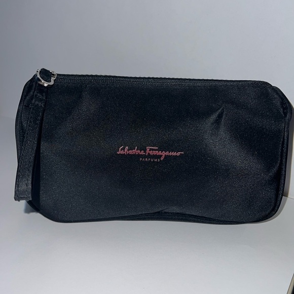 Salvatore Ferragamo Black Nylon Zip Make Up Bag Pouch - Picture 1 of 9